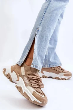 Damskie Sneakersy Skarpetkowe Wsuwane Ciemnobeżowe Keaton