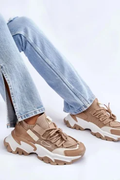 Damskie Sneakersy Skarpetkowe Wsuwane Ciemnobeżowe Keaton