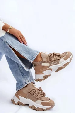 Damskie Sneakersy Skarpetkowe Wsuwane Ciemnobeżowe Keaton