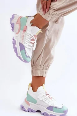 Damskie Sneakersy Skarpetkowe Wsuwane Biało-Fioletowe Keaton