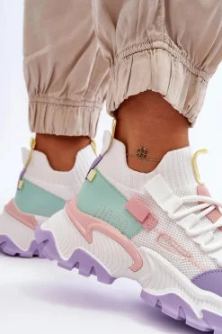 Damskie Sneakersy Skarpetkowe Wsuwane Biało-Fioletowe Keaton