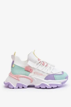 Damskie Sneakersy Skarpetkowe Wsuwane Biało-Fioletowe Keaton