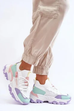 Damskie Sneakersy Skarpetkowe Wsuwane Biało-Fioletowe Keaton