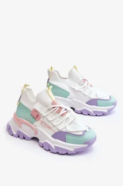 Damskie Sneakersy Skarpetkowe Wsuwane Biało-Fioletowe Keaton