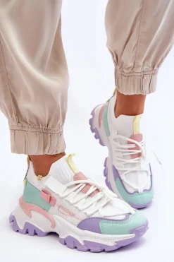 Damskie Sneakersy Skarpetkowe Wsuwane Biało-Fioletowe Keaton