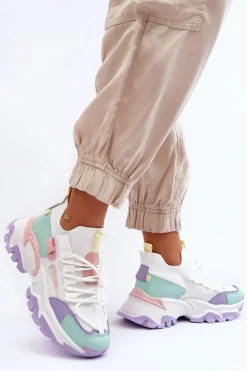 Damskie Sneakersy Skarpetkowe Wsuwane Biało-Fioletowe Keaton