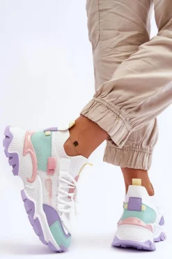 Damskie Sneakersy Skarpetkowe Wsuwane Biało-Fioletowe Keaton