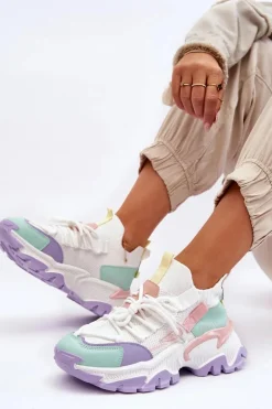Damskie Sneakersy Skarpetkowe Wsuwane Biało-Fioletowe Keaton