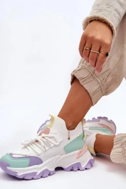 Damskie Sneakersy Skarpetkowe Wsuwane Biało-Fioletowe Keaton