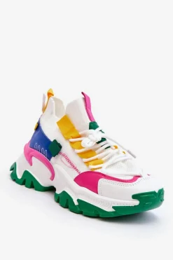 Damskie Sneakersy Skarpetkowe Wsuwane Biało-Zielone Keaton