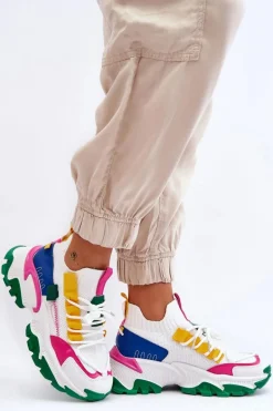 Damskie Sneakersy Skarpetkowe Wsuwane Biało-Zielone Keaton