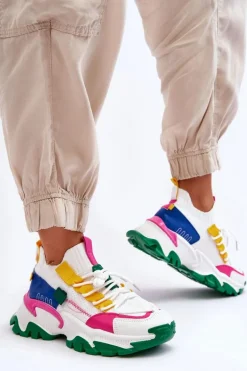 Damskie Sneakersy Skarpetkowe Wsuwane Biało-Zielone Keaton