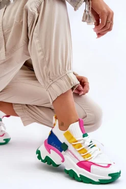 Damskie Sneakersy Skarpetkowe Wsuwane Biało-Zielone Keaton