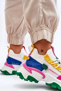 Damskie Sneakersy Skarpetkowe Wsuwane Biało-Zielone Keaton