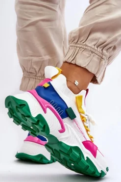 Damskie Sneakersy Skarpetkowe Wsuwane Biało-Zielone Keaton