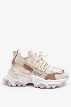 Damskie Sneakersy Skarpetkowe Wsuwane Beżowe Keaton