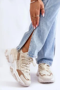 Damskie Sneakersy Skarpetkowe Wsuwane Beżowe Keaton