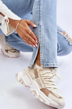 Damskie Sneakersy Skarpetkowe Wsuwane Beżowe Keaton