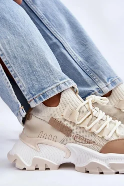 Damskie Sneakersy Skarpetkowe Wsuwane Beżowe Keaton