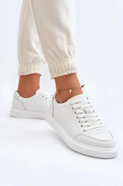 Damskie Sneakersy Skóra Naturalna Białe Dimpna