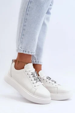Damskie Sneakersy Skórzane Z Ozdobami Białe Dysuria