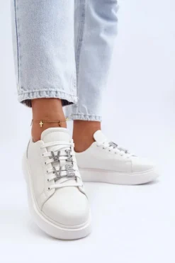 Damskie Sneakersy Skórzane Z Ozdobami Białe Dysuria
