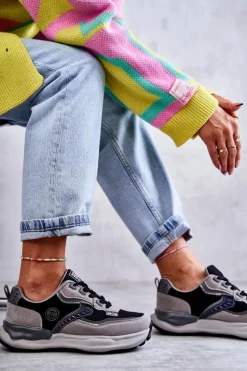 Damskie Sneakersy Sportowe Big Star KK274100 Czarno-Szare