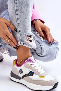 Damskie Sneakersy Sportowe Big Star KK274099 Biało-Beżowe