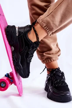 Damskie Sneakersy Sportowe Buty Czarne Sheron