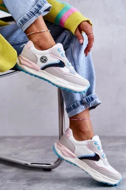 Damskie Sneakersy Sportowe Big Star KK274097 Biało-Różowe