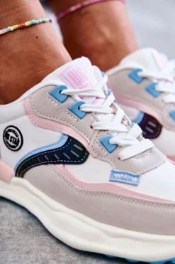 Damskie Sneakersy Sportowe Big Star KK274097 Biało-Różowe