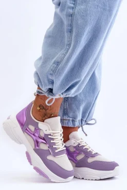 Damskie Sneakersy Sznurowane Fioletowe Cortes