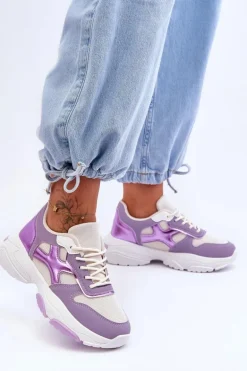 Damskie Sneakersy Sznurowane Fioletowe Cortes