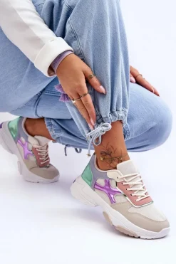 Damskie Sneakersy Sznurowane Beżowo-Zielone Cortes