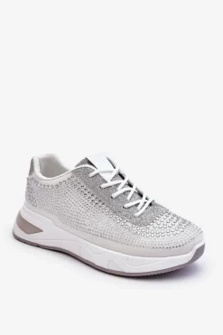 Damskie Sneakersy Z Cyrkoniami Białe Raiden