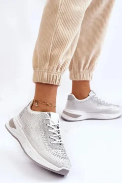 Damskie Sneakersy Z Cyrkoniami Białe Raiden