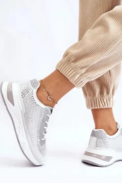 Damskie Sneakersy Z Cyrkoniami Białe Raiden