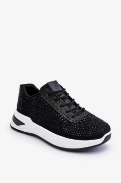 Damskie Sneakersy Z Cyrkoniami Czarne Raiden