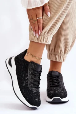 Damskie Sneakersy Z Cyrkoniami Czarne Raiden