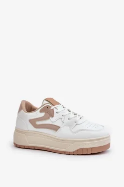 Damskie Sneakersy Z Eko Skóry Na Platformie Biało-Beżowe Henizore