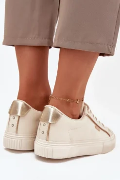 Damskie Sneakersy Z Eko Skóry Big Star SS274027 Beżowo-Złote