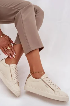 Damskie Sneakersy Z Eko Skóry Big Star SS274027 Beżowo-Złote