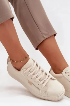Damskie Sneakersy Z Eko Skóry Big Star SS274027 Beżowo-Złote
