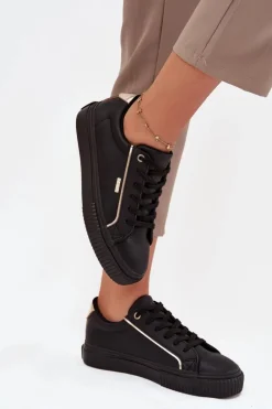 Damskie Sneakersy Z Eko Skóry Big Star SS274025 Czarno-Złote