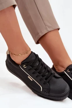 Damskie Sneakersy Z Eko Skóry Big Star SS274025 Czarno-Złote