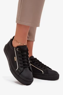 Damskie Sneakersy Z Eko Skóry Big Star SS274025 Czarno-Złote