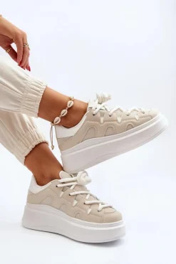Damskie Sneakersy Z Grubym Sznurowaniem Beżowe Vinali