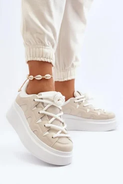 Damskie Sneakersy Z Grubym Sznurowaniem Beżowe Vinali