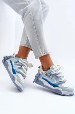 Damskie Sneakersy Z Grubym Sznurowaniem Niebieskie Miatora