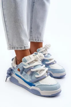 Damskie Sneakersy Z Grubym Sznurowaniem Niebieskie Miatora